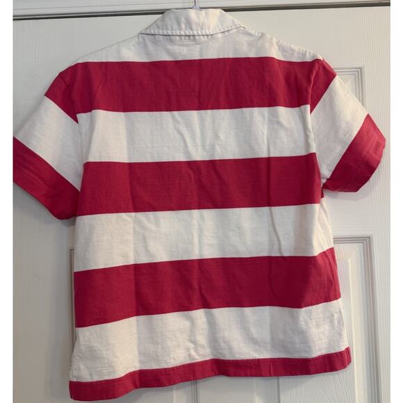 Alice + Olivia Treva Boxy Polo Shirt Sz LG Pink & White Preppy Coastal College - Picture 3 of 11
